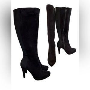 Express knee high black fake suede boots